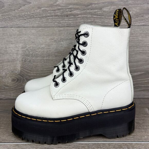 Dr Martens 1460 Pascal Max Women’s Sz 7 White Leather Platform Combat Boots - Picture 3 of 11